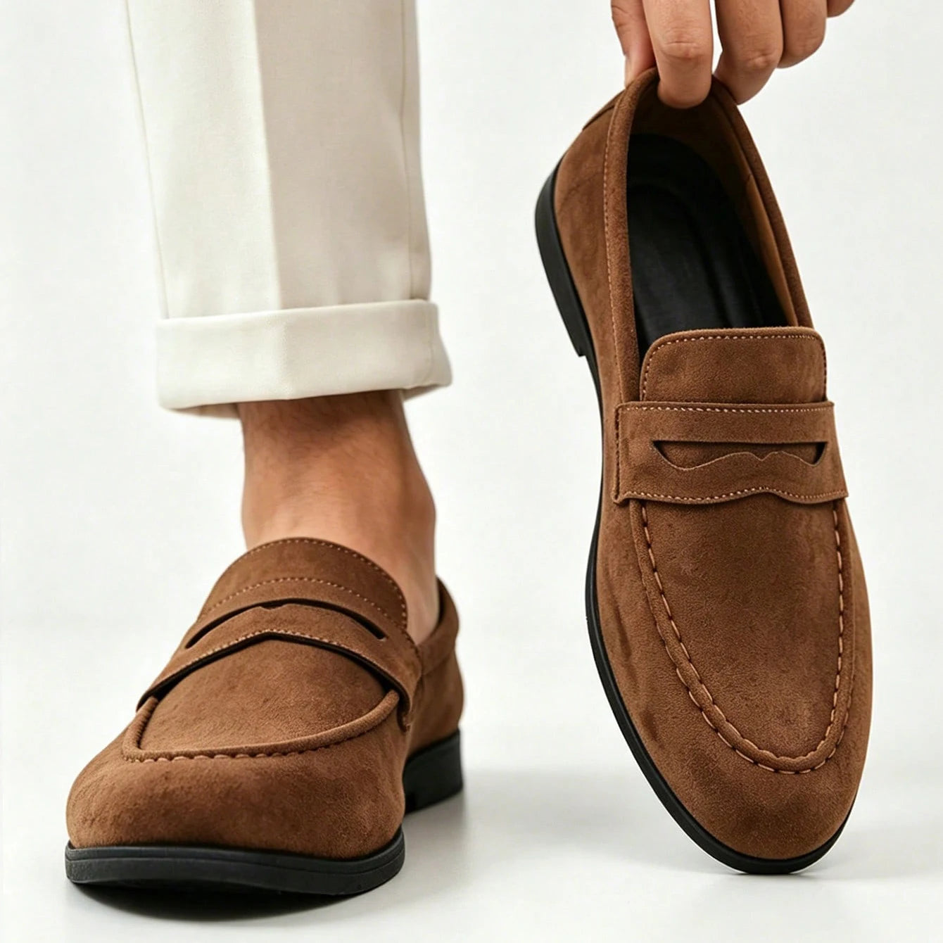 Detalhe do Loafer Downs Brown marrom mostrando a leveza