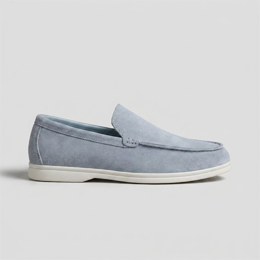 Mocassim Regent Blue azul de camurça, vista lateral