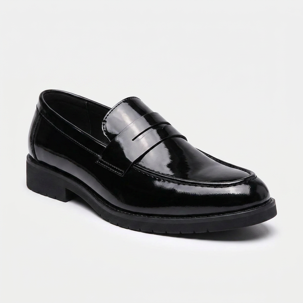 Loafer Masculino Eton Black Patent preto brilhante, vista tres-quartos