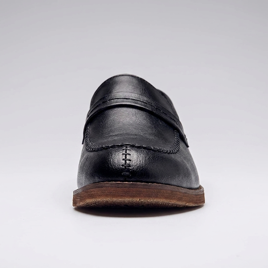 Loafer masculino Ascot Black, vista frontal revelando o solado