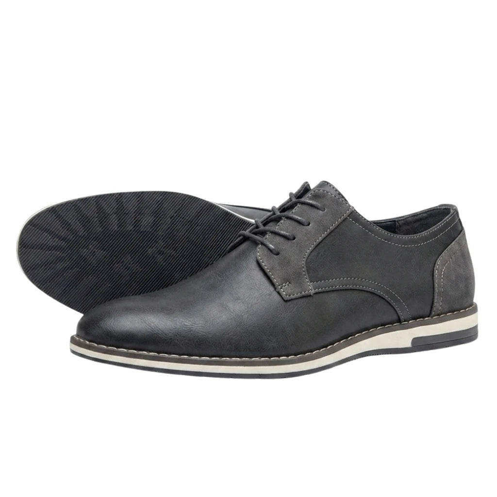 Sapato Derby Stallion Grey cinza, vista frontal com solado